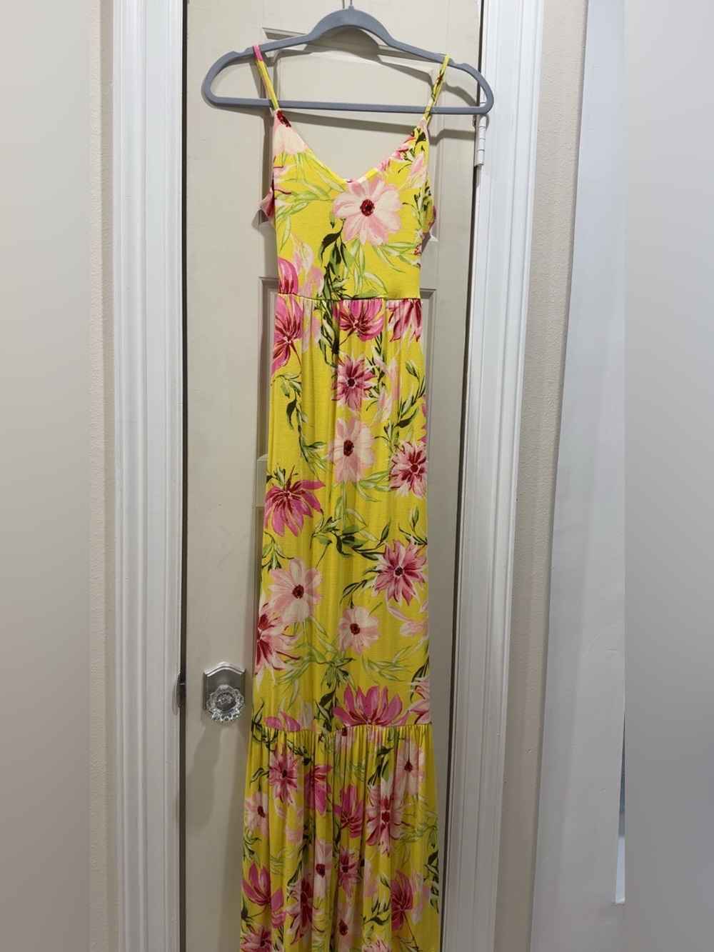 Express Yellow Maxi Dress with Pink Floral Print